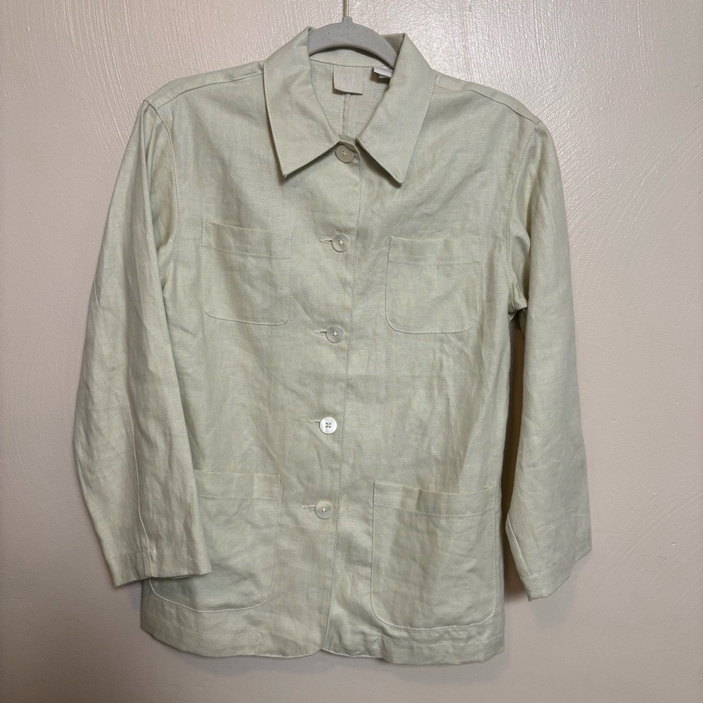 Gap Women's Jacket Shirt Linen‎ Button Pockets Collar Cream Beige Size XSmall